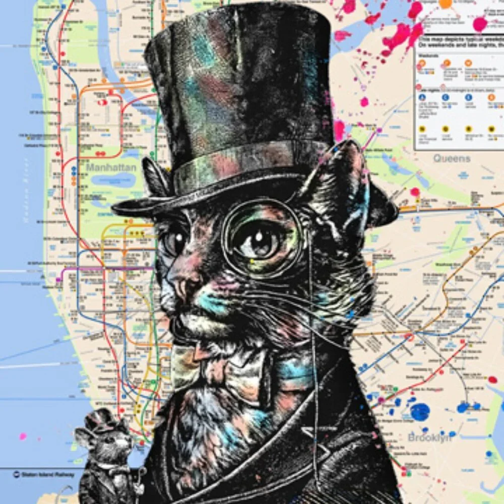 Rare Original Aristocat Metal Art Cat Sign NYC Subway Map 8ร12" Limited Edition - Picture 1 of 7